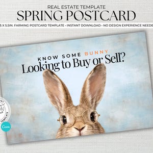 Real Estate Spring Postcard, Real Estate Easter Postcard, Real Estate Marketing, Know Some Bunny Card, Spring Pop By, Realtor Canva Template
