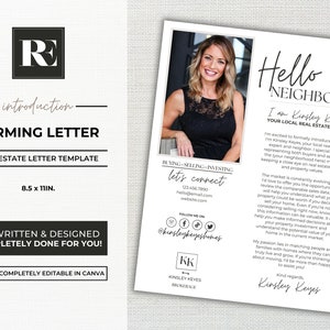 Real Estate Introduction Flyer, Hello Neighbor Letter, Real Estate Marketing, Canva Template, New Agent, Introduction Letter, Farming