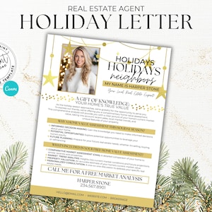 Real Estate Christmas Flyer, Holiday Real Estate Letter, Real Estate Marketing, Canva Template, Merry Christmas, Agent Farm, Editable Card