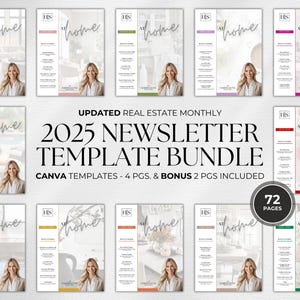 Estate Newsletter Bundle | Canva Templates | Realtor Marketing | 12 Months | Editable Newsletter | 2025