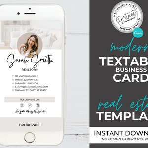 Digital Business Card, Canva Template, Real Estate Text Business Card, Real Estate Template, Real Estate Marketing, Modern Business Card
