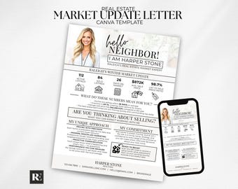 Lettre d'information sur le marché immobilier, Modèle de flyer pour agent immobilier, Rapport mensuel sur le marché, Modèle canva de marketing immobilier, Flyer sur l'agriculture