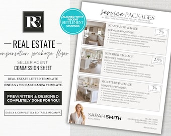 Real Estate Commission Template, Commission Sheet, Settlement, Seller Agent Compensation, Service Package, Commission, Canva Template,Market