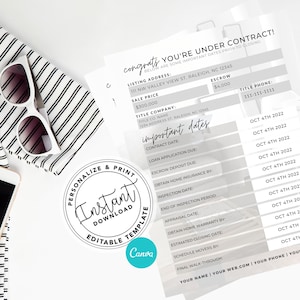 Real Estate Under Contract Timeline, Real Estate Marketing, Important Date Closing Checklist, Real Estate Flyer, Agent Checklist, Email