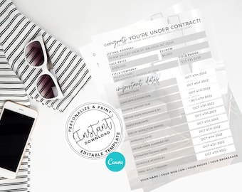 Real Estate Under Contract Timeline, Real Estate Marketing, Important Date Closing Checklist, Real Estate Flyer, Agent Checklist, Email