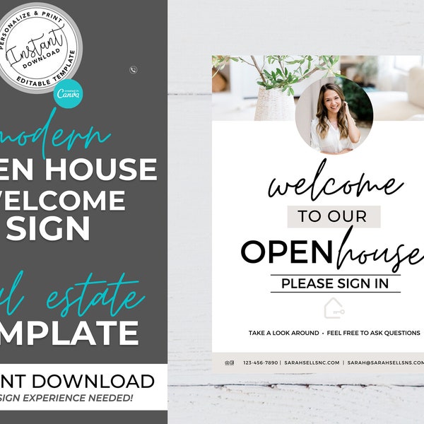 Printable Open House Welcome Sign, Real Estate Marketing, Open House Flyer, Open House Sign In Sheet, Open House Template, Canva Template