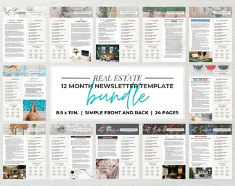 Real Estate Newsletter Template Bundle, One Year Newsletter Bundle, Real Estate Marketing, Agent Newsletter, Real Estate Flyer, Farming