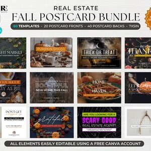 Fall Real Estate Postcard, 60 Editable Canva Templates, Fall Postcard Bundle, Agent Farming, Fall, Halloween, Thanksgiving, Social Post