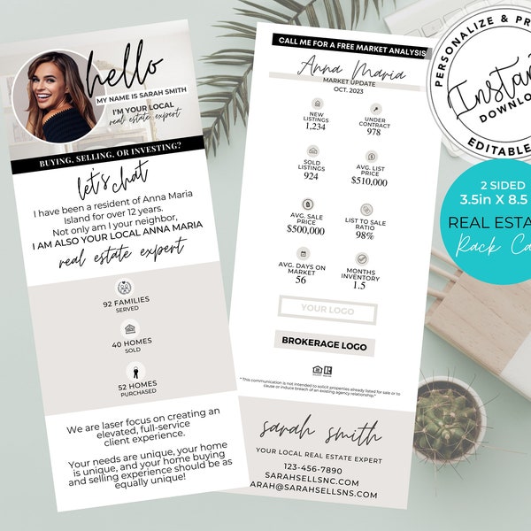 Real Estate Rack Card, Real Estate Listing Specialist, Real Estate Marketing, Rack Card, Real Estate Template, Canva, Hello Neighbor Card