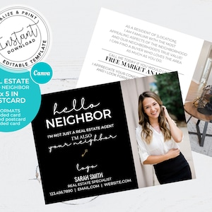Real Estate Postcards, Real estate agent hello Neighbor Card, Agent Farming Card, Agent postcard, Real estate marketing, Canva template