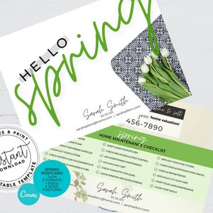 Real Estate Spring Postcards, Agent Spring Card, Agent Farming Card,  Real estate marketing, Agent postcards, Editable, Canva Template
