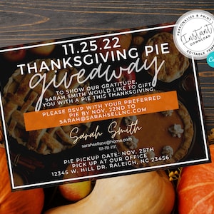 Real Estate Giveaway, Real Estate Agent Pie Gift, Agent Thanksgiving, Client appreciation, Real estate marketing,Editable, Canva, Download
