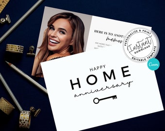 Happy House Anniversary Card, Real Estate Marketing, Real Estate Cards, Editable House Anniversary Card, Canva, Editable Template