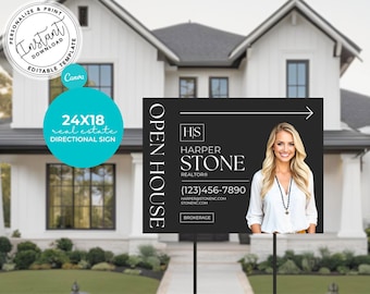 Real Estate Open House Pointer Signs Template, Real Estate Marketing, Canva Open House Directional Template, Realtor Sign, Open House Sign