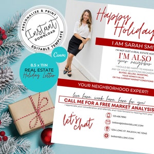 Realtor Holiday Letter, Real Estate Marketing, Hello Neighbor Letter, Farming Letter, Canva, Real Estate Template, Realtor Marketing, Pop By image 2