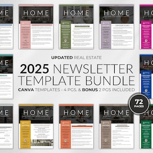 2025 Real Estate Newsletter Bundle, Full Year Newsletter Bundle, Canva Template, Editable Newsletter, Email Marketing, Seasonal, Mailer