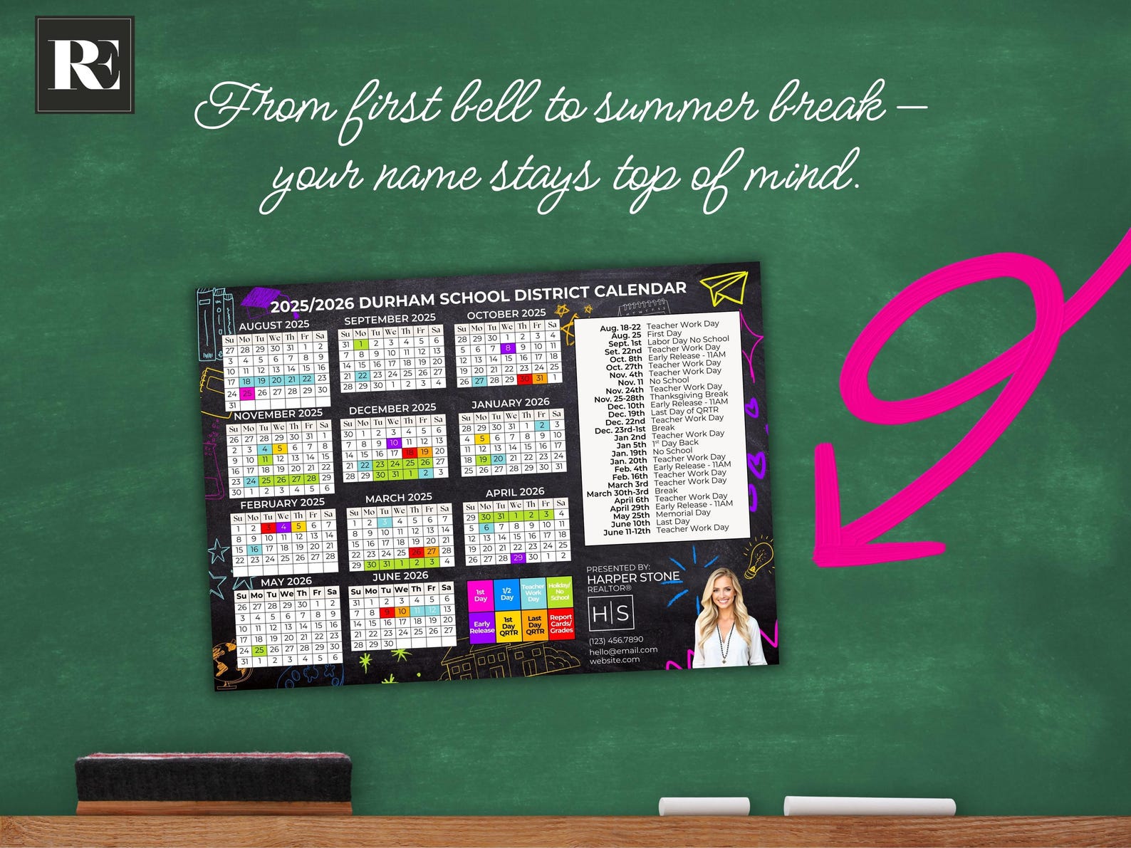 Customizable 2025-2026 School Calendar Mailer, Canva Template, Fall ...
