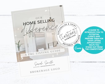 Pre-Listing Guide for Sellers, Real Estate Marketing, Instant download, Realtor PreListing Packet, Editable Canva template, Custom Download