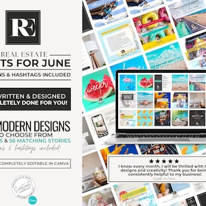 June Real Estate Posts with Captions, Real Estate Marketing, Canva Template, Summer Post, Instagram, Captions & Hashtags, Instagram, Agent