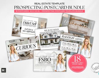 Real Estate Postcard Template Bundle: Modern Realtor Marketing (Canva Editable, Digital Download)