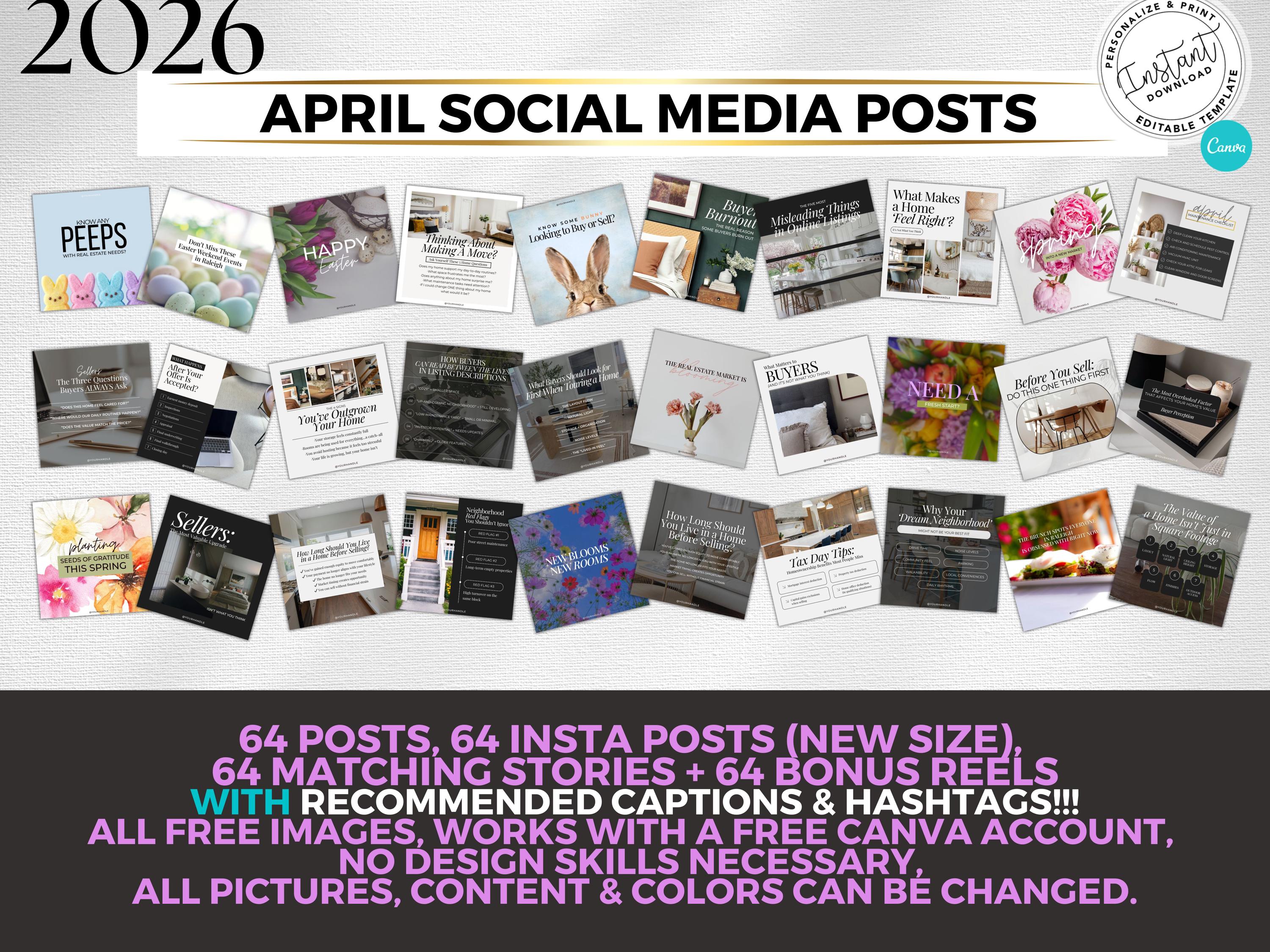 April 2026 Real Estate Social Media Canva Templates, Realtor Marketing ...