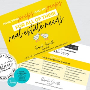 Real Estate Spring Postcards, Have your Peeps Call My Peeps Card, Real estate marketing, Farming Card, Canva Template, Real Estate Template