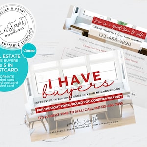 Red I Have Buyers Postcard, Real Estate Postcard, Real Estate Farming Card, Canva Template, Instant Download, Real Estate Mailer, PDF