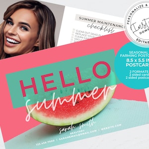 Real Estate Hello Summer Postcard, Real estate marketing, Agent Summer Mailer, Agent Farming Card, Editable Canva Template, Social Media