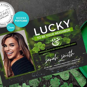 Real Estate St. Patricks Day Postcard, Real estate marketing, Agent Card, Agent Farming Postcard, Real estate marketing, Canva Template