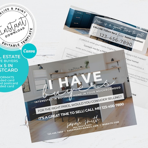 I Have Buyers Postcard, Real Estate Postcard, Real Estate Farming Postcard, Canva, Instant Download, Realtor Buyer Cards, Real Estate Mailer