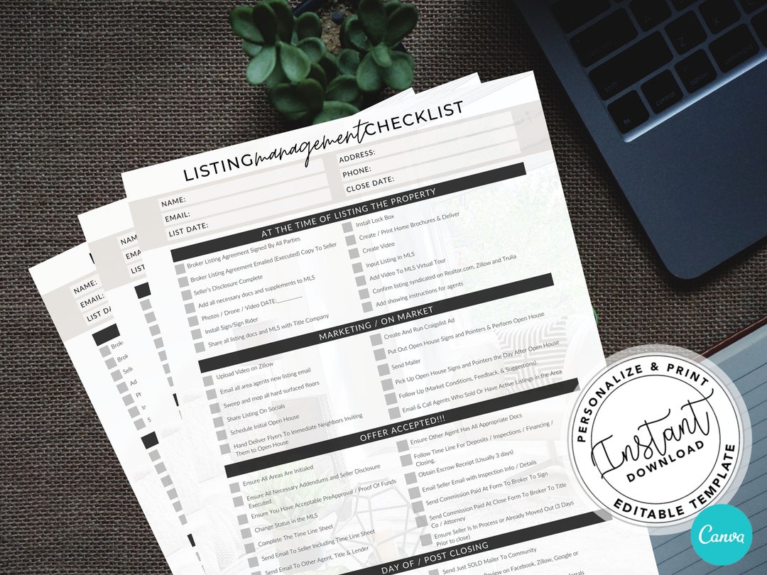 Real Estate Listing Management Checklist, Listing to Close Checklist ...