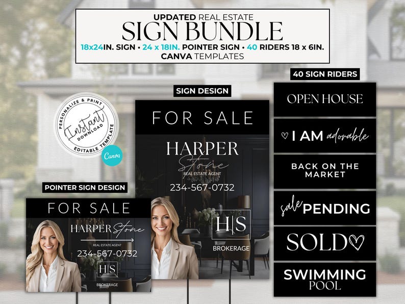 Real Estate Yard Sign Template, Open House, Canva Template, Modern for ...