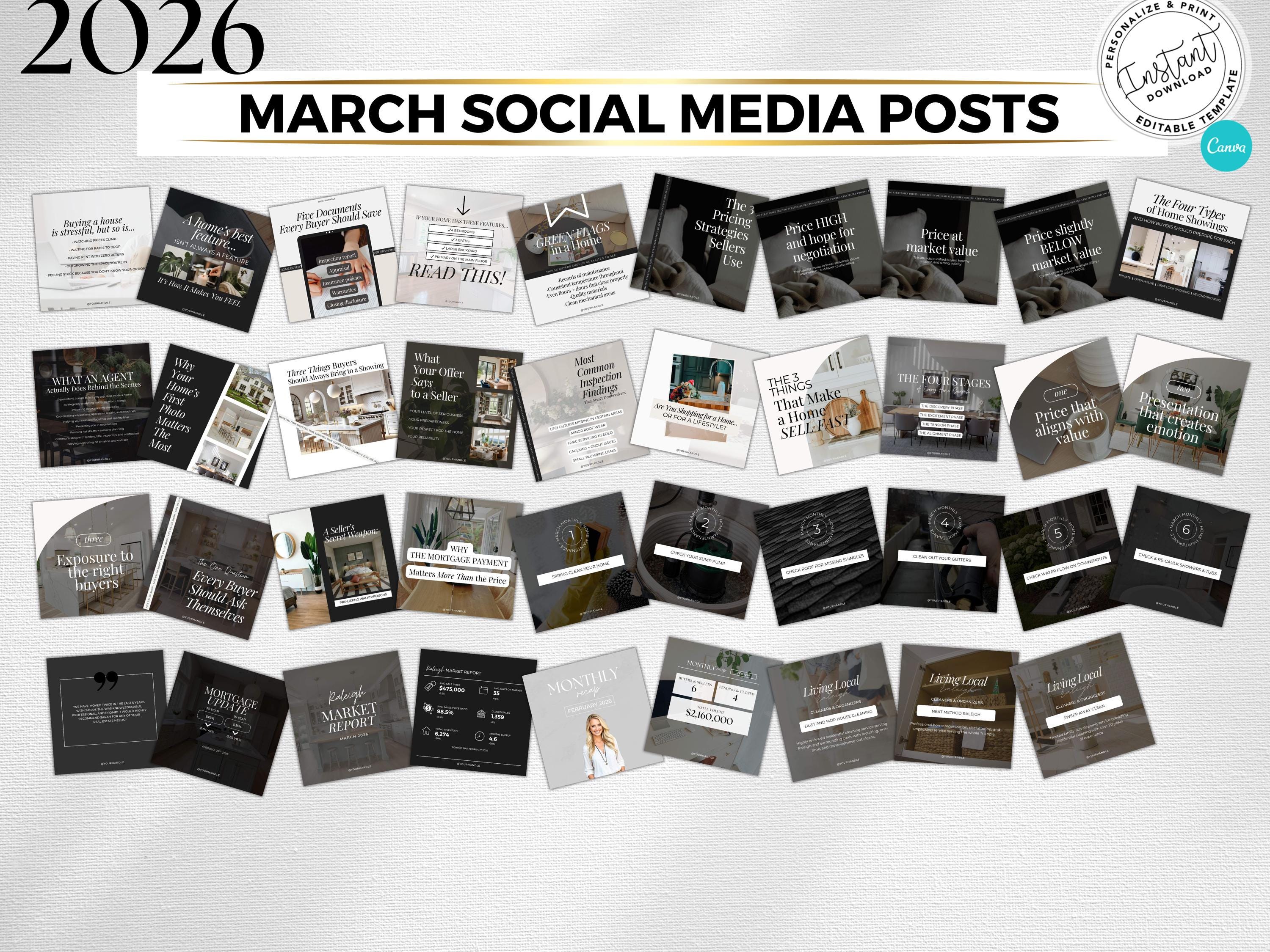 March 2026 Real Estate Social Media Canva Templates, Realtor Marketing ...