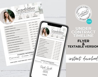 Real Estate Under Contract Timeline, Textable Closing Checklist for Buyers, Home Buyer Guide, Real Estate Template, Canva, Under Contract
