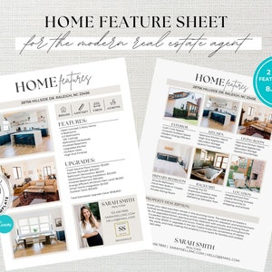 Real Estate Home Feature Sheet, Flyer Template, Real Estate Marketing, For Sale, Open House Flyer, Agent Listing Flyer, Canva Template