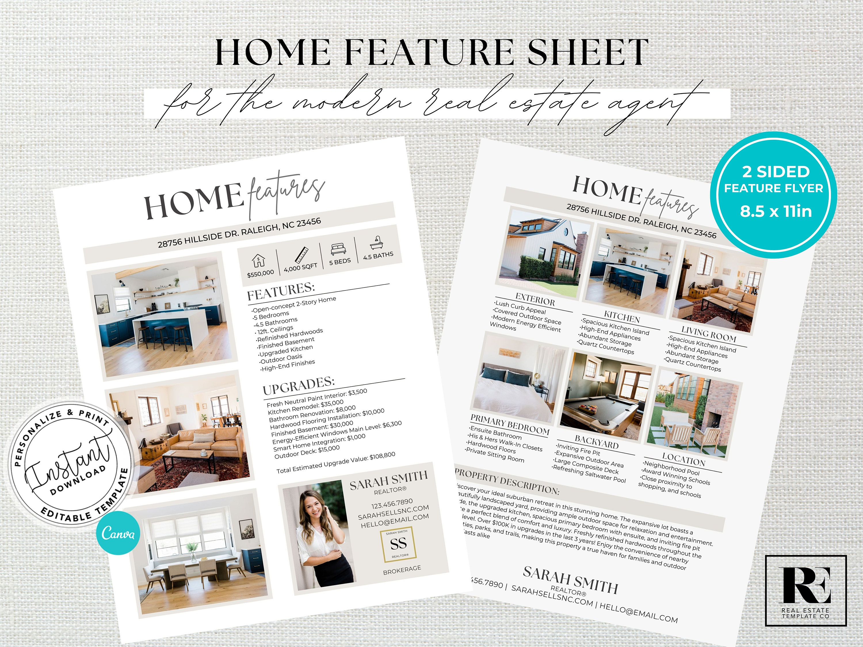 Real Estate Home Feature Sheet, Flyer Template, Real Estate Marketing ...