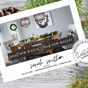 Real Estate Holiday Postcard, Agent Christmas Card, Agent Farming Card, Real Estate Marketing, Editable, Canva, Instant Download, PDF