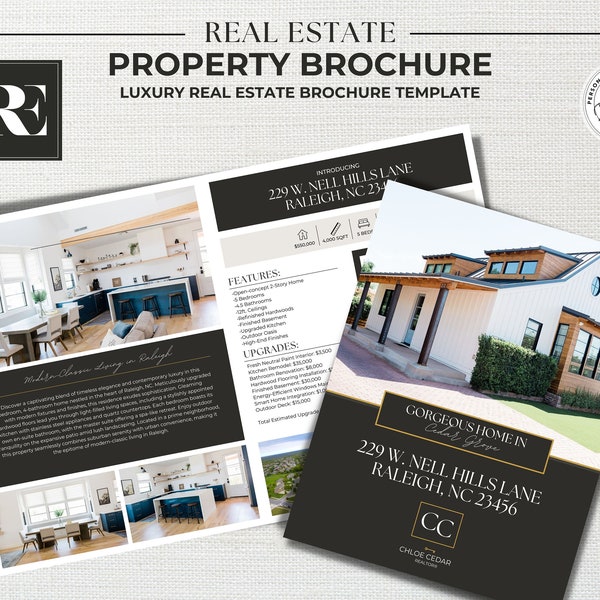 Luxury Real Estate Brochure, Real Estate Flyer, Real Estate Marketing, Folded Brochure, Canva Template, Open House Flyer, Realtor Marketing