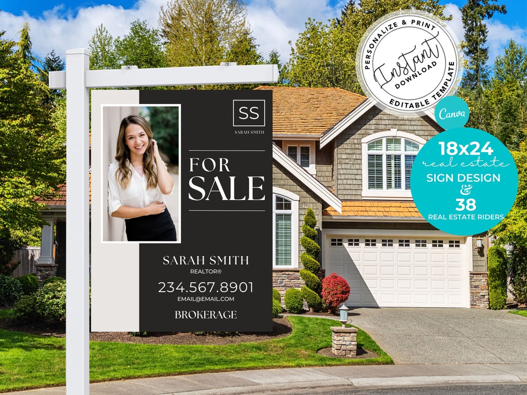 Real Estate Yard Sign, for Sale Yard Sign, Real Estate Marketing, Canva
