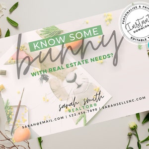 Agent Spring Postcard, Real Estate Easter Postcard, Real Estate Marketing, Know Some Bunny Card, Spring Pop By, Canva Template, Download