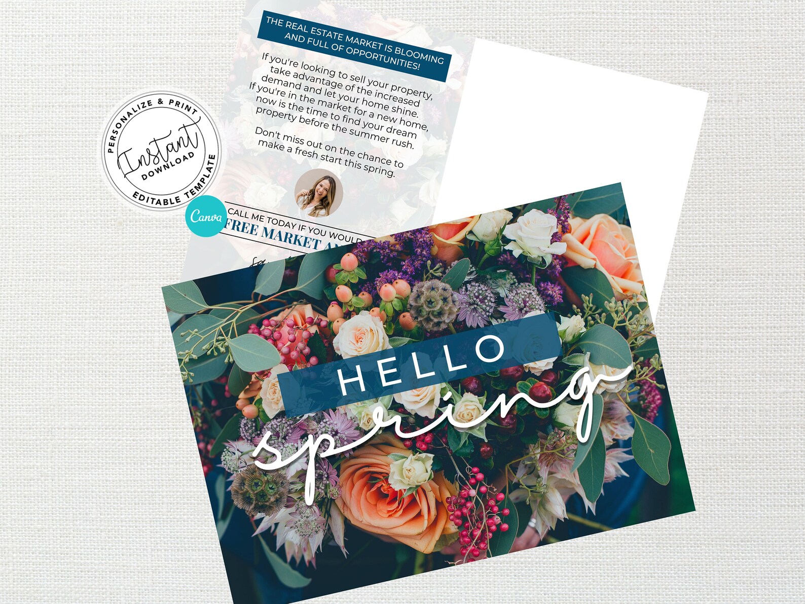 Real Estate Hello Spring Postcard, Real Estate Marketing, Agent Spring ...