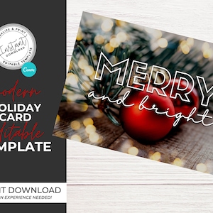 Canva Editable Christmas Card Template, Entrepreneur Holiday Card, Business Printable, Canva Holiday Card Template, Merry & Bright Christmas