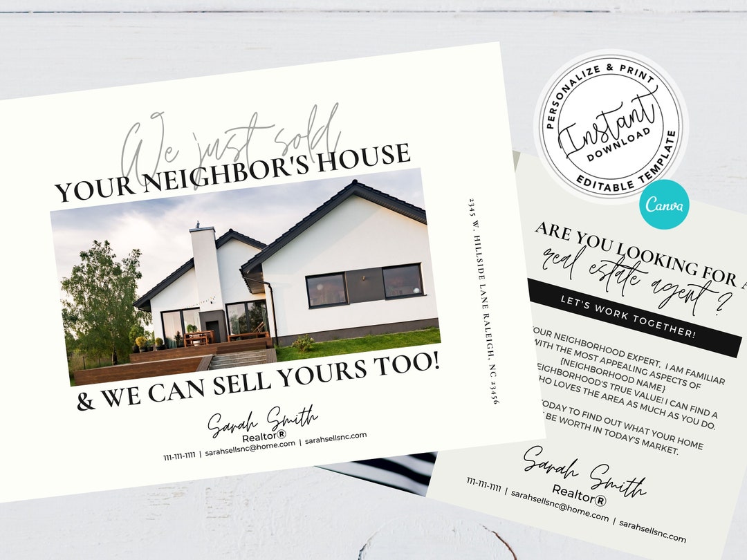 Real Estate Postcards, Sold Your Neighbors House Card, Agent Farming