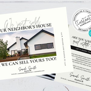 Real Estate Postcards, Sold your neighbors House Card, Agent Farming Card, Real Estate postcard, Real estate marketing, Editable, Canva, PDF