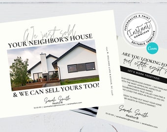 Real Estate Postcards, Sold your neighbors House Card, Agent Farming Card, Real Estate postcard, Real estate marketing, Editable, Canva, PDF