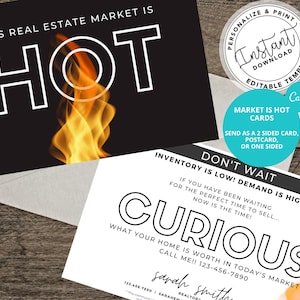 This Real Estate Market is hot card, Low inventory Postcard, Real Estate Farming Postcard, Canva, Instant Download, Real Estate Marketing