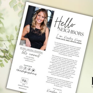 Real Estate Introduction Flyer, Hello Neighbor Letter, Real Estate Marketing, Canva Template, New Agent, Intro Letter, Farming