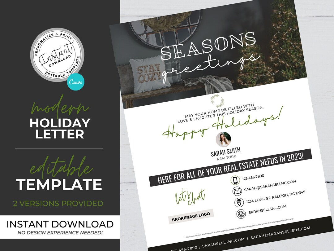 Real Estate Holiday Letter, Realtor Hello Neighbor Letter, Realtor