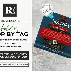Real Estate Pop By Tag, Christmas Agent Tag, Wrapping Paper Gift Tag, Holiday Client Gift, Real Estate Marketing, Agent, Canva Template