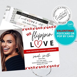 Real Estate Valentine Card, Real Estate Marketing, Agent Pop By Card, Flippin Love, Client Valentine, Editable, Canva, Instant Download